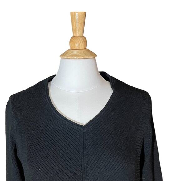 J. Jill Cotton Blend Black Oversized Textured Sweater V-Neck Long Sleeve Tunic S - Picture 2 of 14